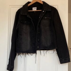Distressed Black Cropped Denim Jacket for Women
